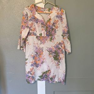 Boden linen shift dress, 3/4 sleeves, notched neckline, size 8